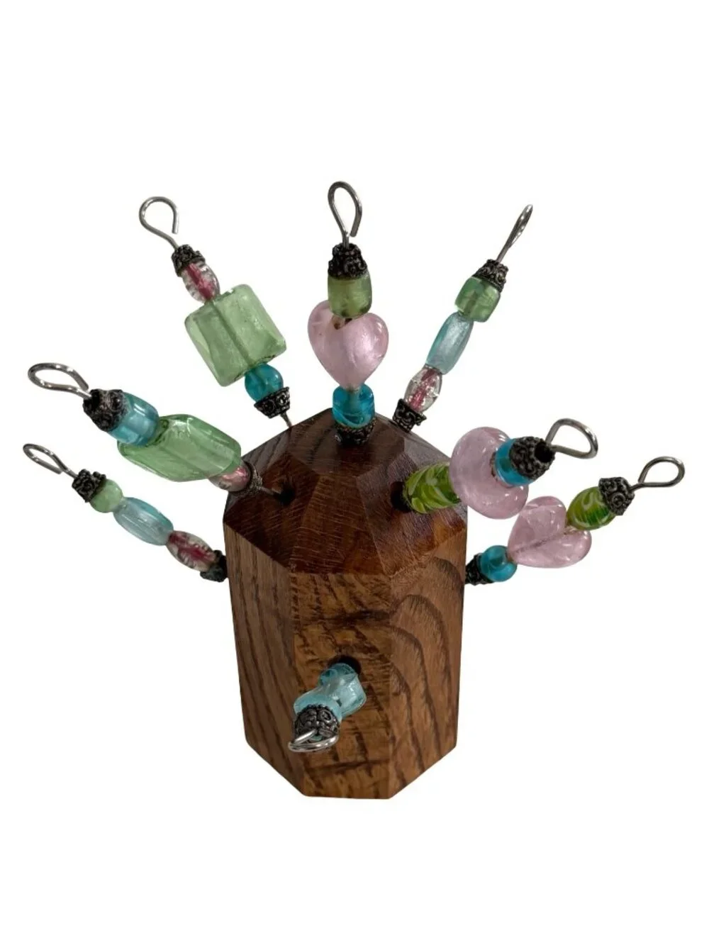 Signed R.S. Hughes Artisan Glass Beaded Cocktail Picks with Wood Stand Set of 8